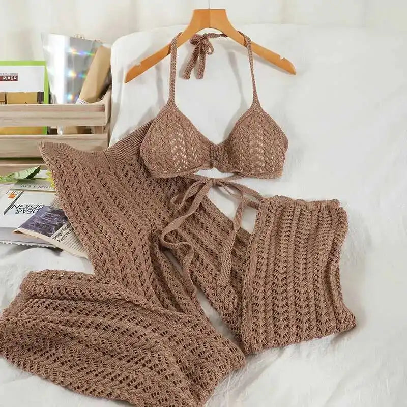 Women's Knit Two-Piece Set – Sleeveless Crop Top & High Waist Wide Leg Pants