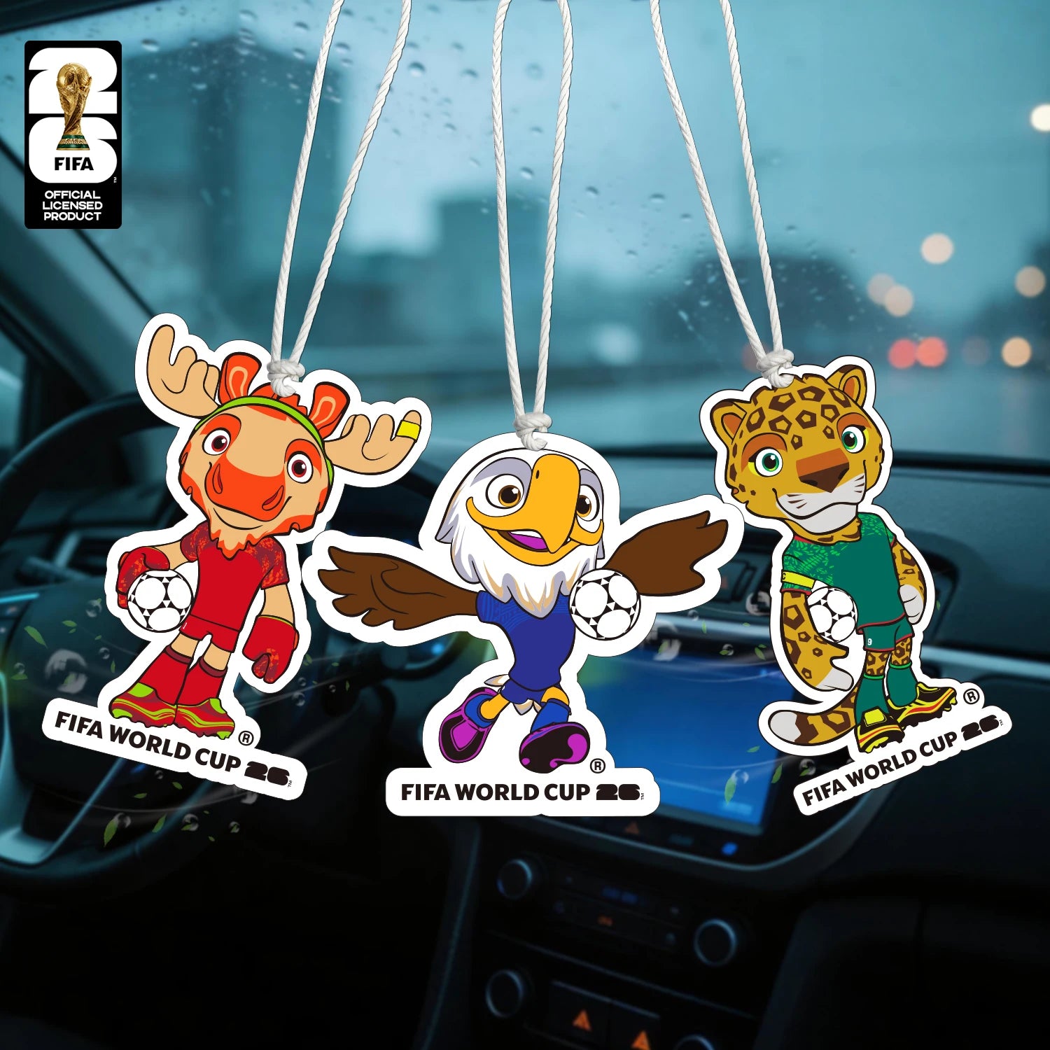 FIFA World Cup 2026 Car Air Freshener – Trophy, Mascot & Host City Designs | Long-Lasting Scent