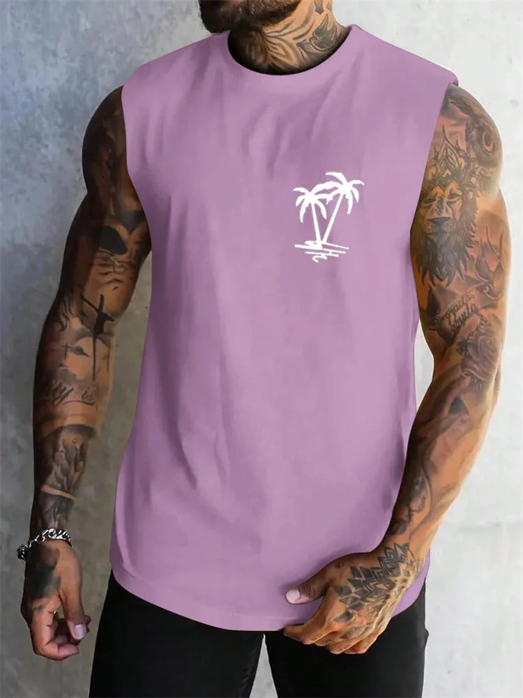 Men's Hawaiian Beach Tank Top – Coconut Print Sleeveless Vest