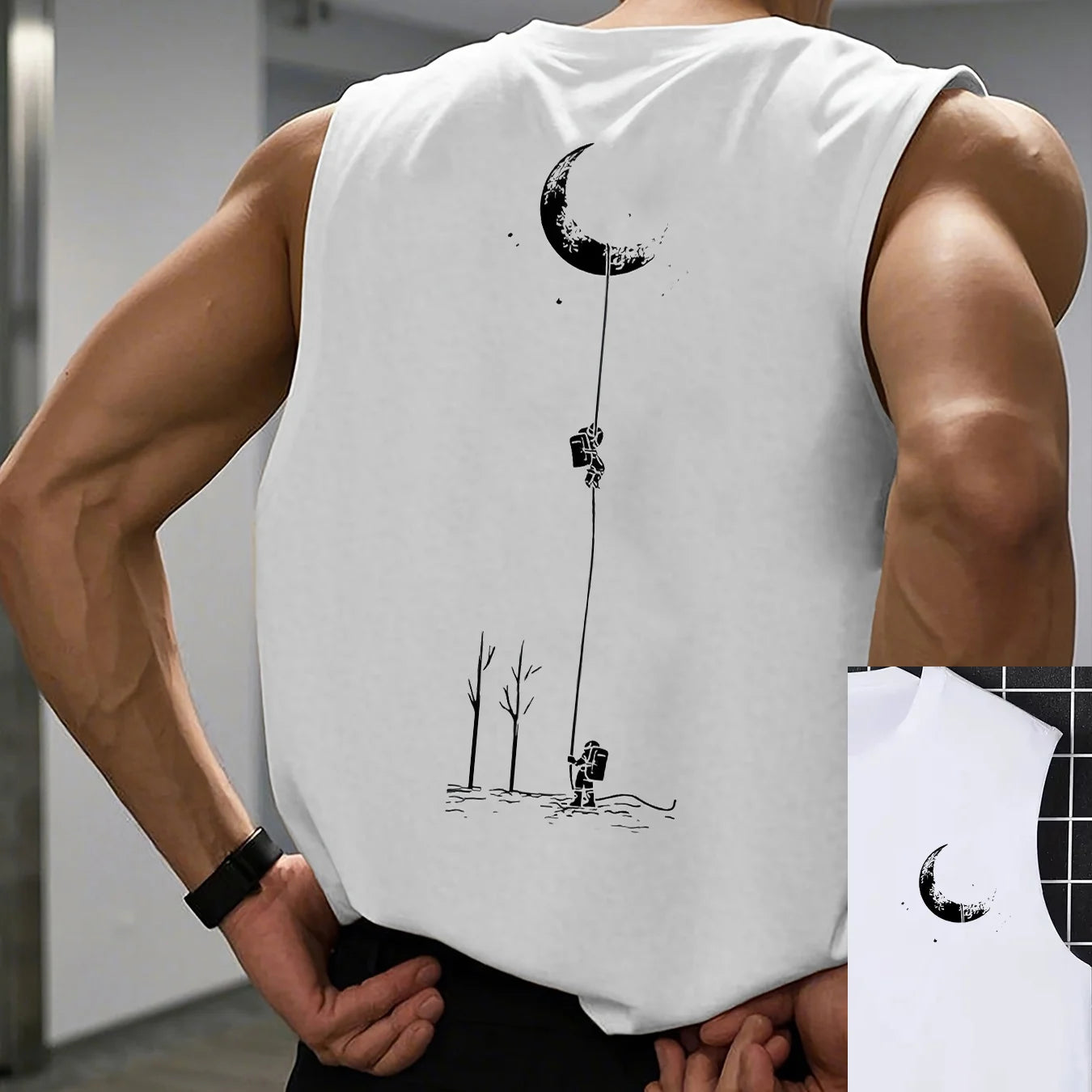 Men's Astronaut Moon Print Tank Top | Casual Sleeveless Vest