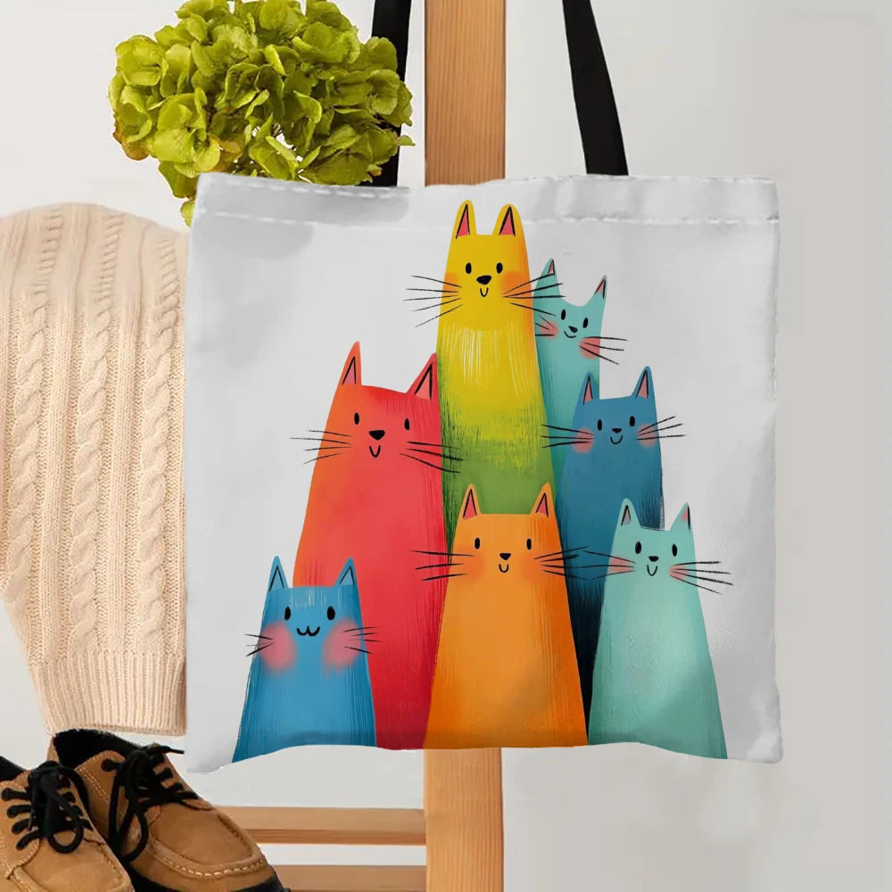 Cat Print Linen Tote Bag – Lightweight Everyday Shoulder & Shopper Bag