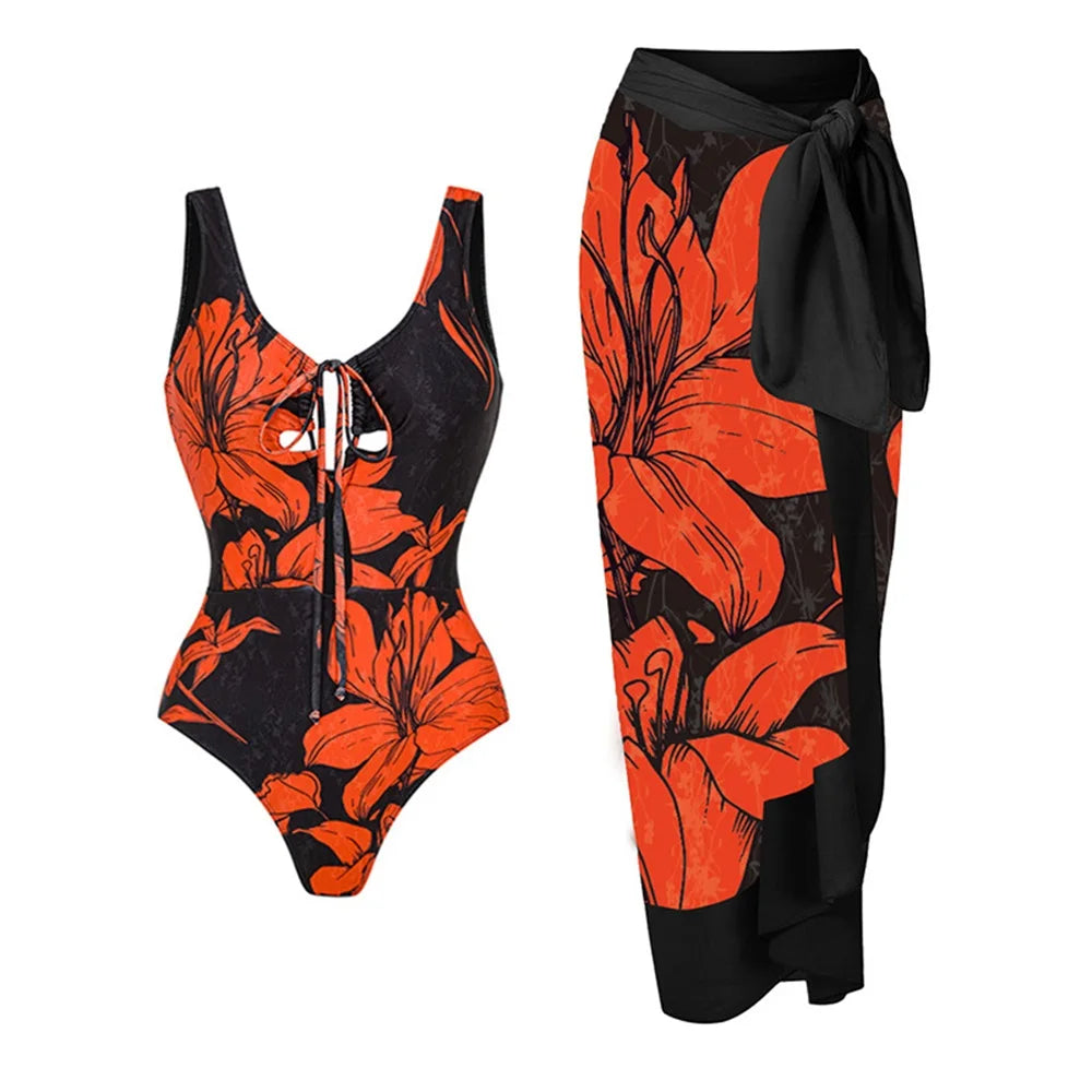 Women's One-Shoulder Swimsuit & Cover-Up Set – Sexy Floral Print Beachwear, Push-Up Bikini & Bodysuit (S-XL)