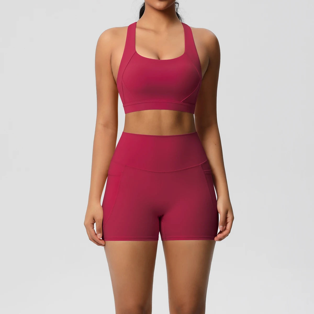 Women's 2-Piece Yoga Set with Pockets | Crossover Bra + High-Stretch Leggings