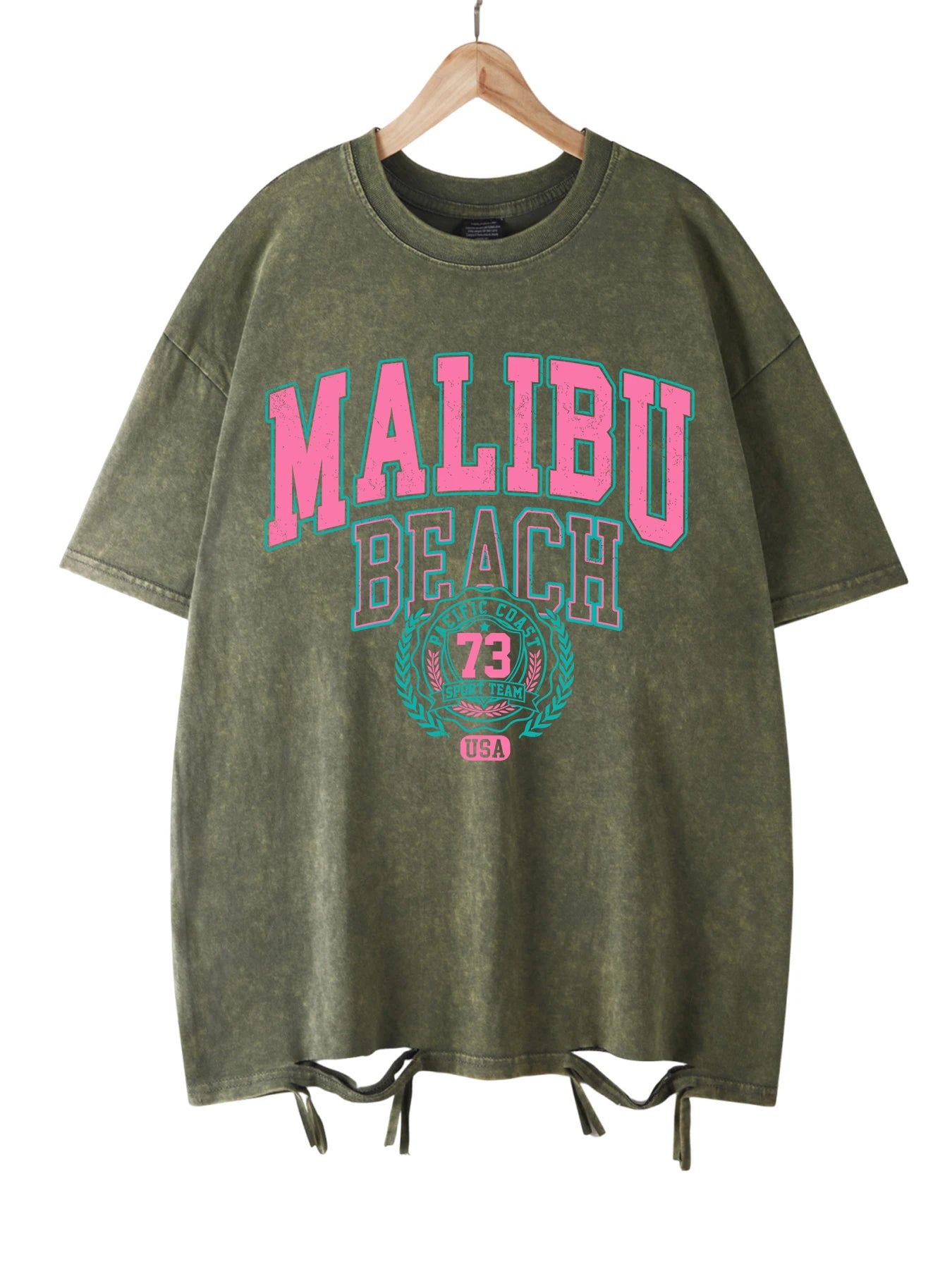 Women's Malibu Beach Washed Oversized T-Shirt – Letter Print 100% Cotton Crewneck Casual Tee (XS-XXL, 17 Colors)