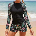 Women's Long Sleeve Two-Piece Surf Swimsuit | Floral Print Rash Guard Set