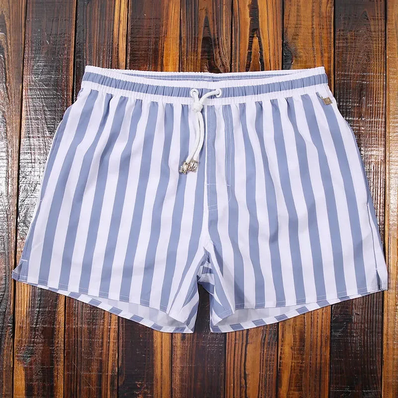 Men's Striped Beach Shorts – Premium Nylon Swim Trunks with Lining