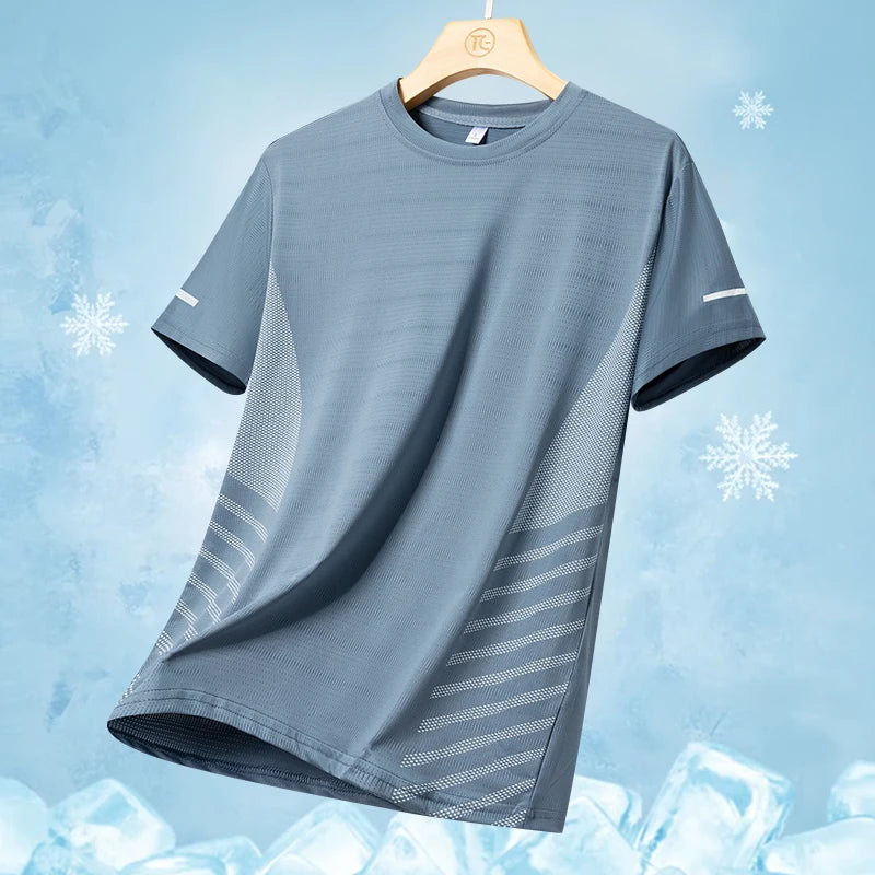 Men's Ice Silk Running T-Shirt – Quick-Dry Breathable Sports Tee (M–5XL)