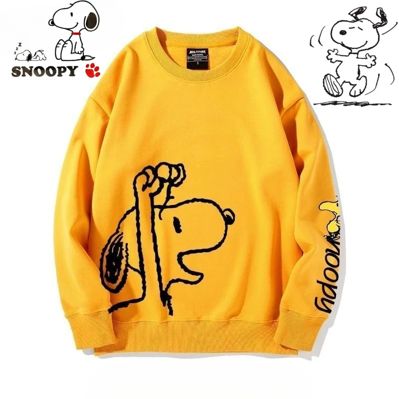 Snoopy Cartoon Fleece-Lined Sweatshirt | Unisex Couples Pullover