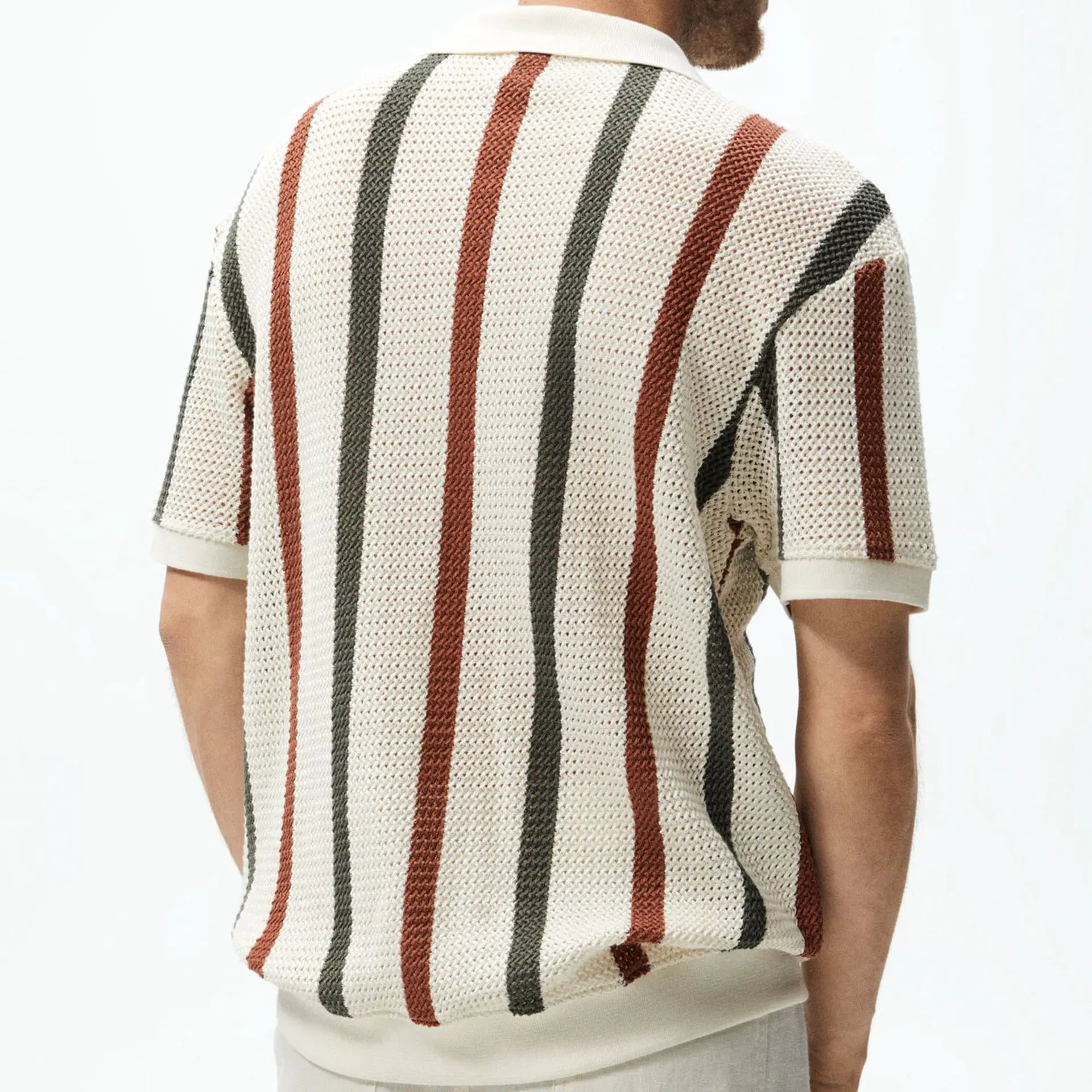 Men's Casual Knit Open-Stitch Polo Jacket