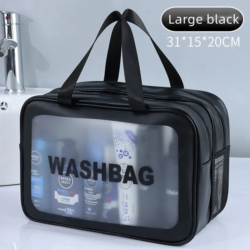 Dry-Wet Separation Cosmetic Bag – Transparent PU Travel & Gym Organizer