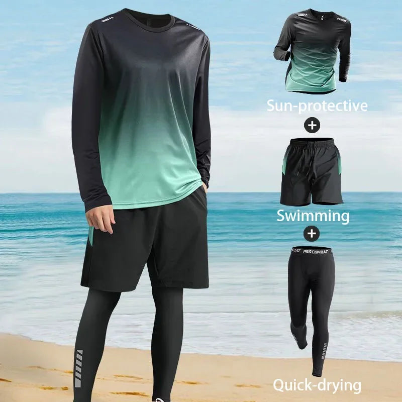 Men's Sun-Protective Long Sleeve Swimsuit Set – Rash Guard & Swim Pants