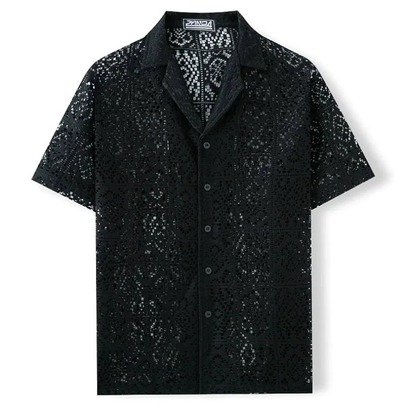 Men's See-Through Mesh Shirt – Breathable Casual Top for Beach & Nightlife