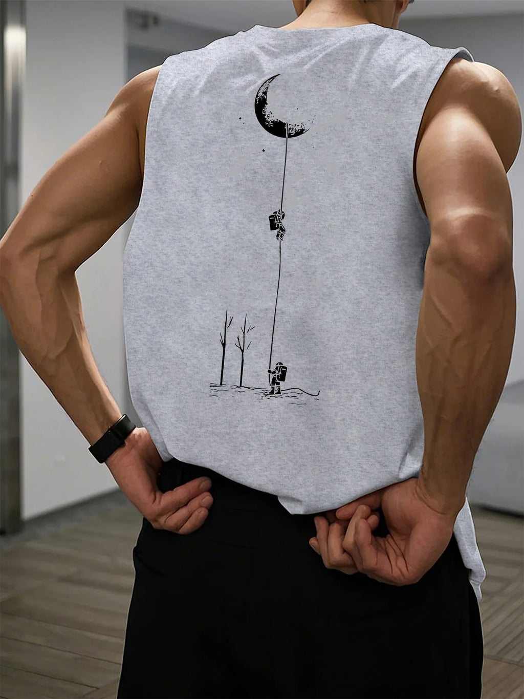 Men's Astronaut Moon Print Tank Top | Casual Sleeveless Vest