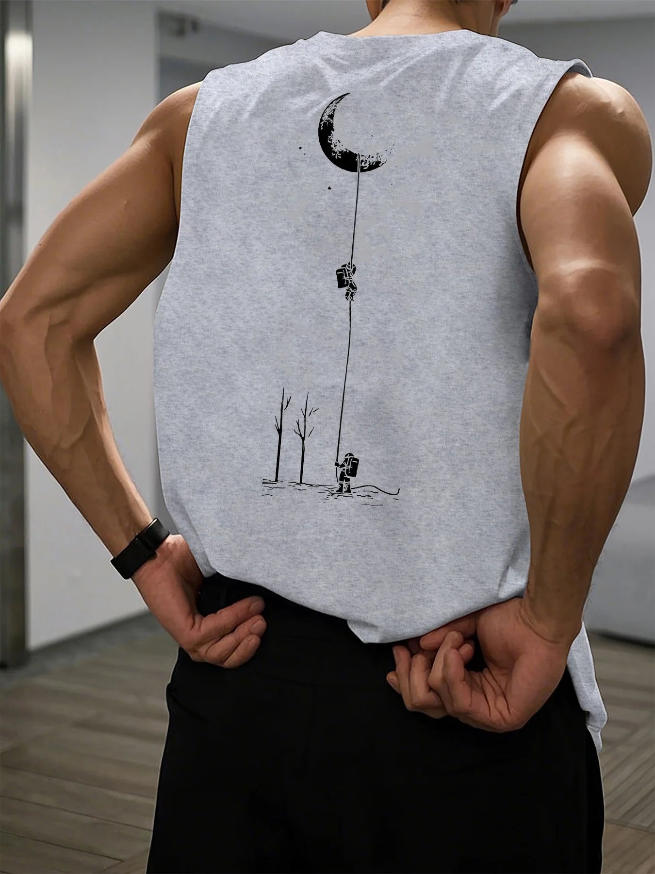 Men's Astronaut Moon Print Tank Top | Casual Sleeveless Vest