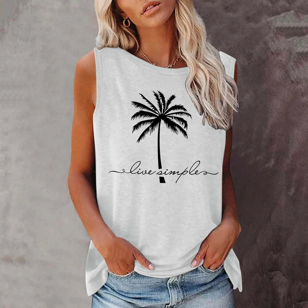 Women's Coconut Print Sleeveless T-Shirt | Harajuku Summer Tee | Casual Loose Streetwear Top