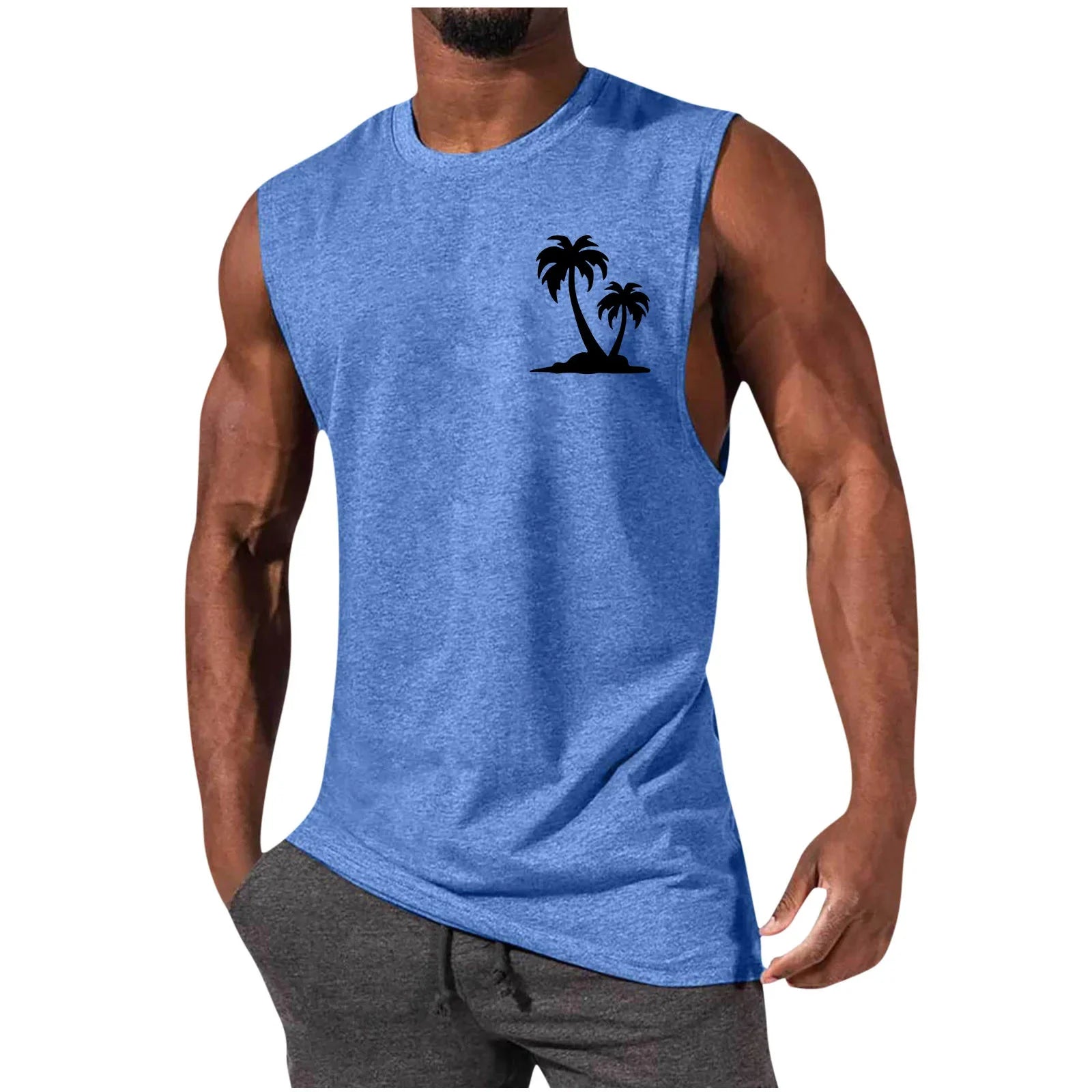 Men's Coconut Tree Print Tank Top – Sleeveless Summer Gym Vest