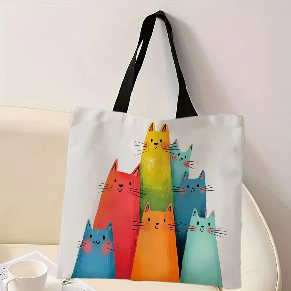Cat Print Linen Tote Bag – Lightweight Everyday Shoulder & Shopper Bag