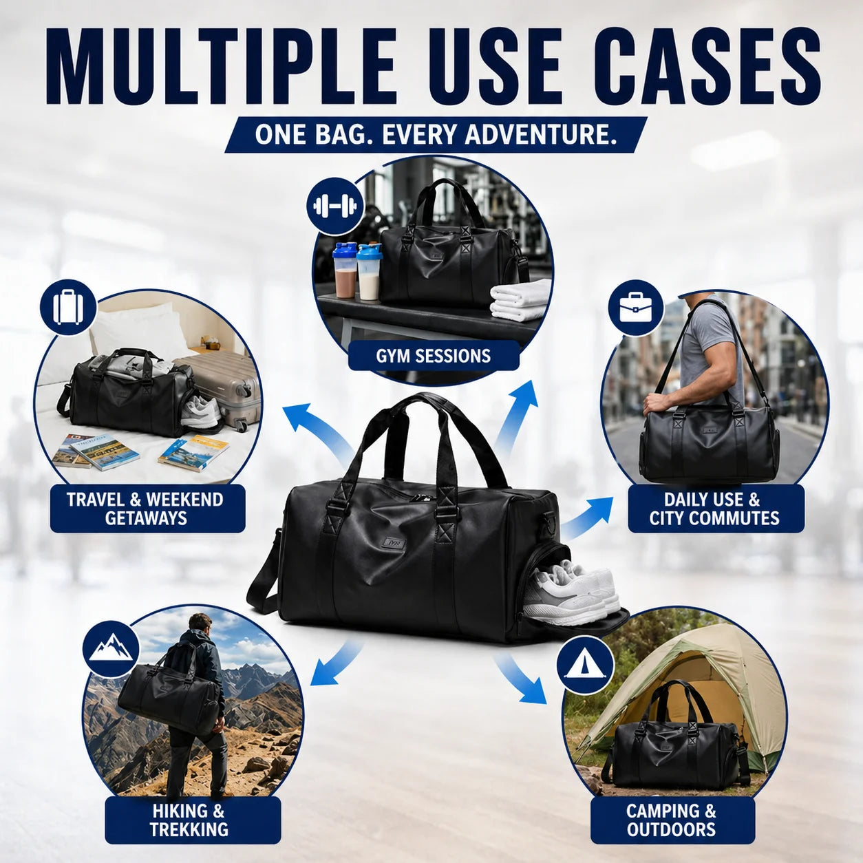 Waterproof Sport Duffel Bag with Shoe Compartment & Wet/Dry Separation