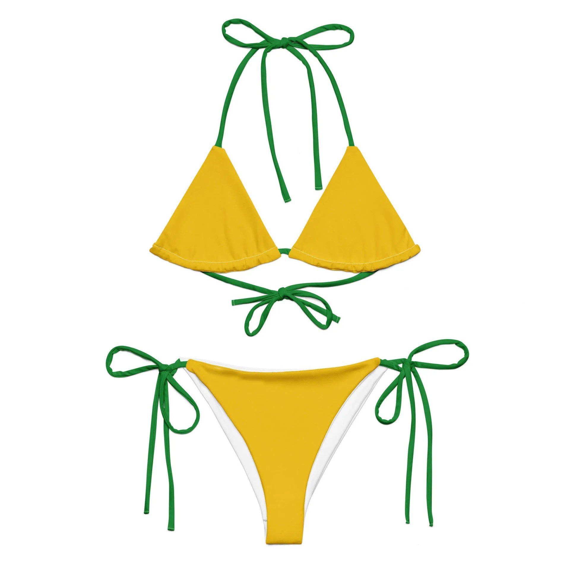 Gold Lace-Up Triangle Bikini Set – Wire-Free Mid-Rise Two-Piece Swimsuit