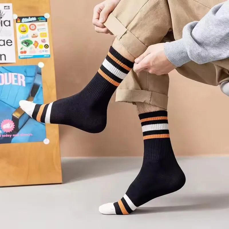 Men's Colorful Striped Socks – 5-Pack Breathable All-Season Sport Socks