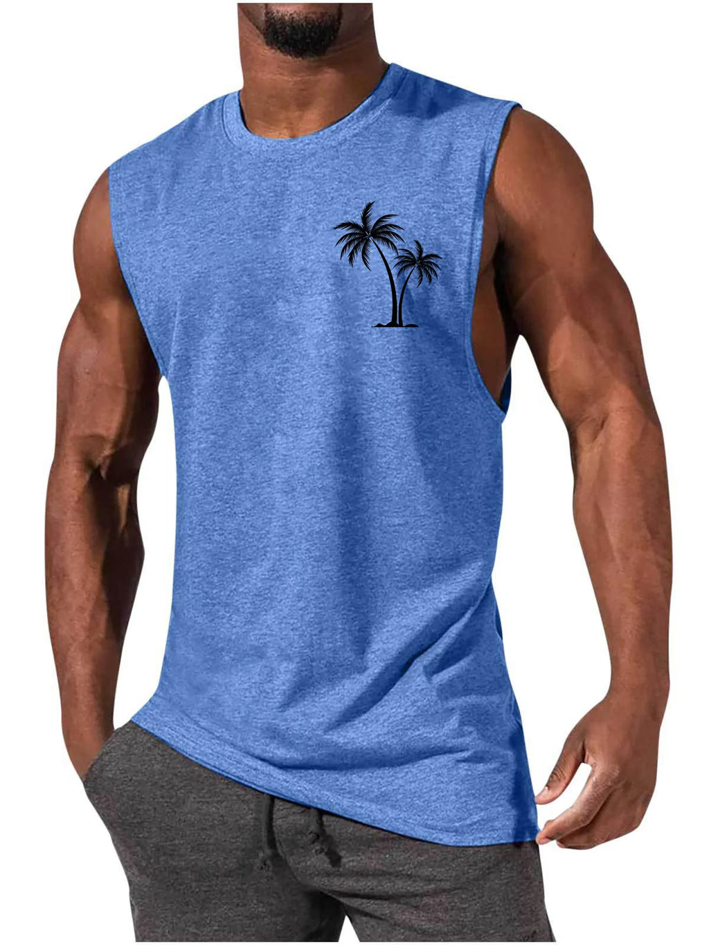 Men's Coconut Tree Print Tank Top – Sleeveless Summer Gym Vest