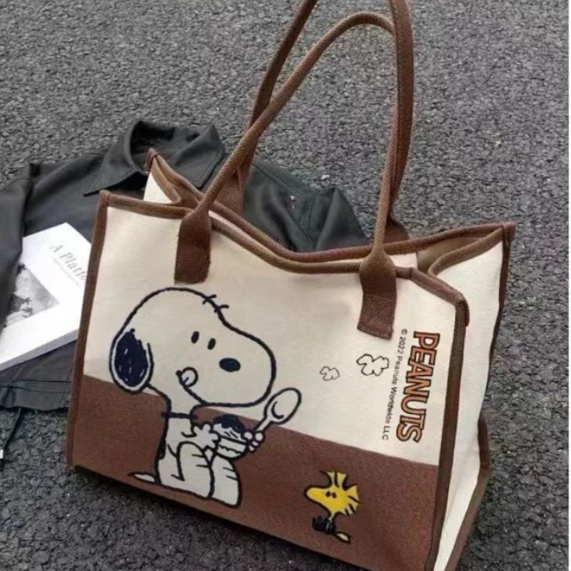 Snoopy & Woodstock Canvas Tote Bag | Large Capacity Shoulder Bag