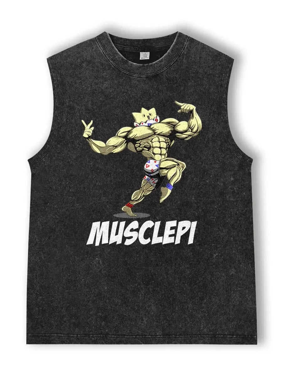 Men's Pokémon Oversized Vintage Washed Tank Top – Y2K Sleeveless Gym Shirt