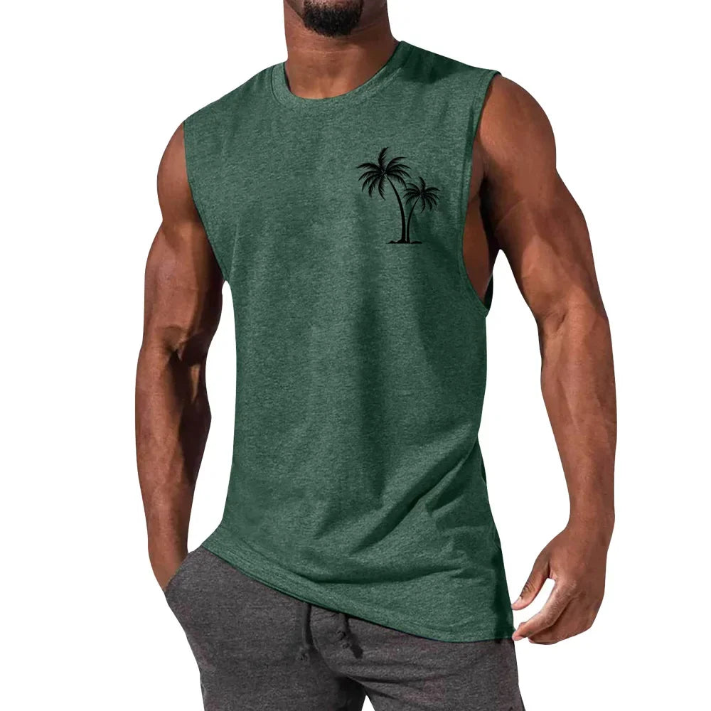 Men's Coconut Tree Print Tank Top – Sleeveless Summer Gym Vest