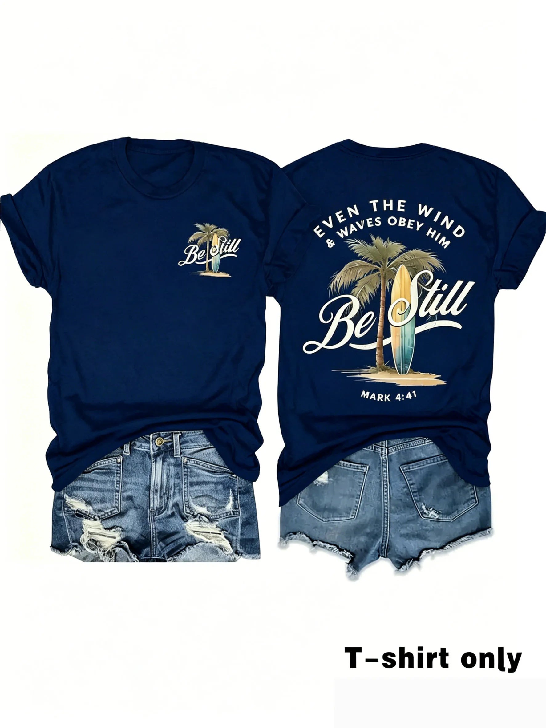 Women's Palm Tree & Sun Print T-Shirt – Casual Beach Vacation Tee