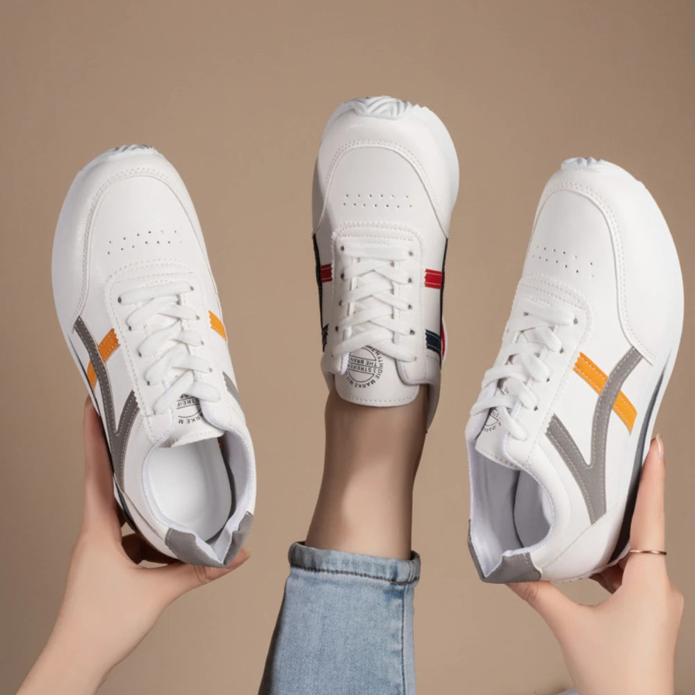 Women's Leather Comfort Sneakers – Waterproof Lace-Up Running & Walking Shoes
