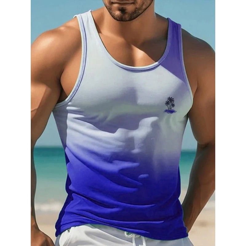Men's Coconut Tree Print Tank Top | Colorful Gradient 3D Tee | Summer Casual Streetwear Vest