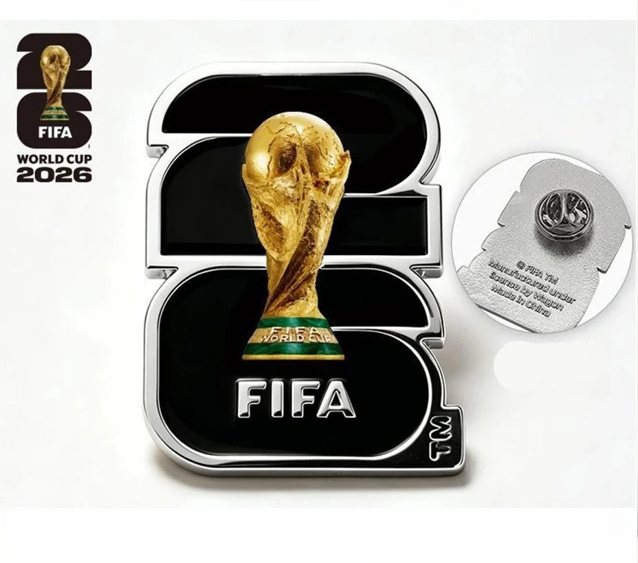 FIFA World Cup 2026 Official Emblem Badge Pin – Black & Silver Souvenir for USA, Canada & Mexico Fans