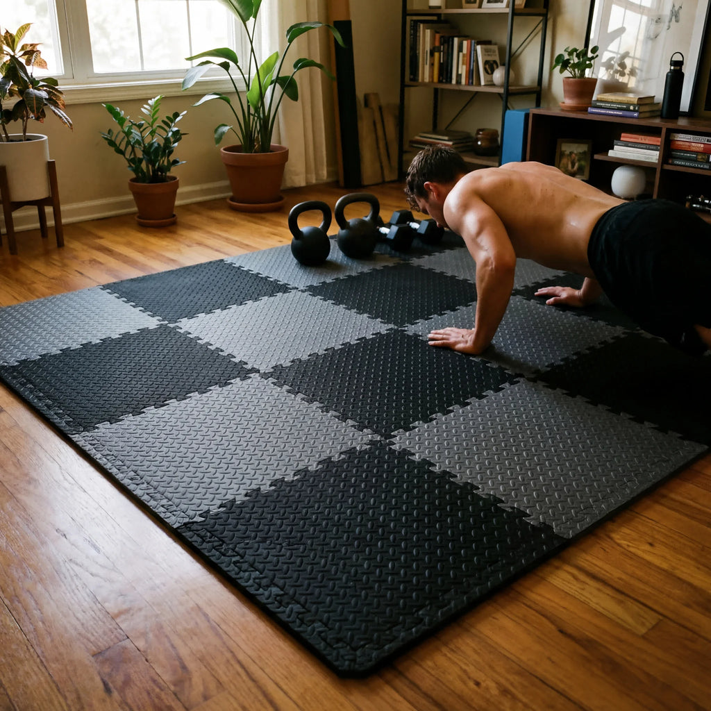 Interlocking Gym Floor Mat | Anti-Slip Rubber Exercise Tiles for Home Workout