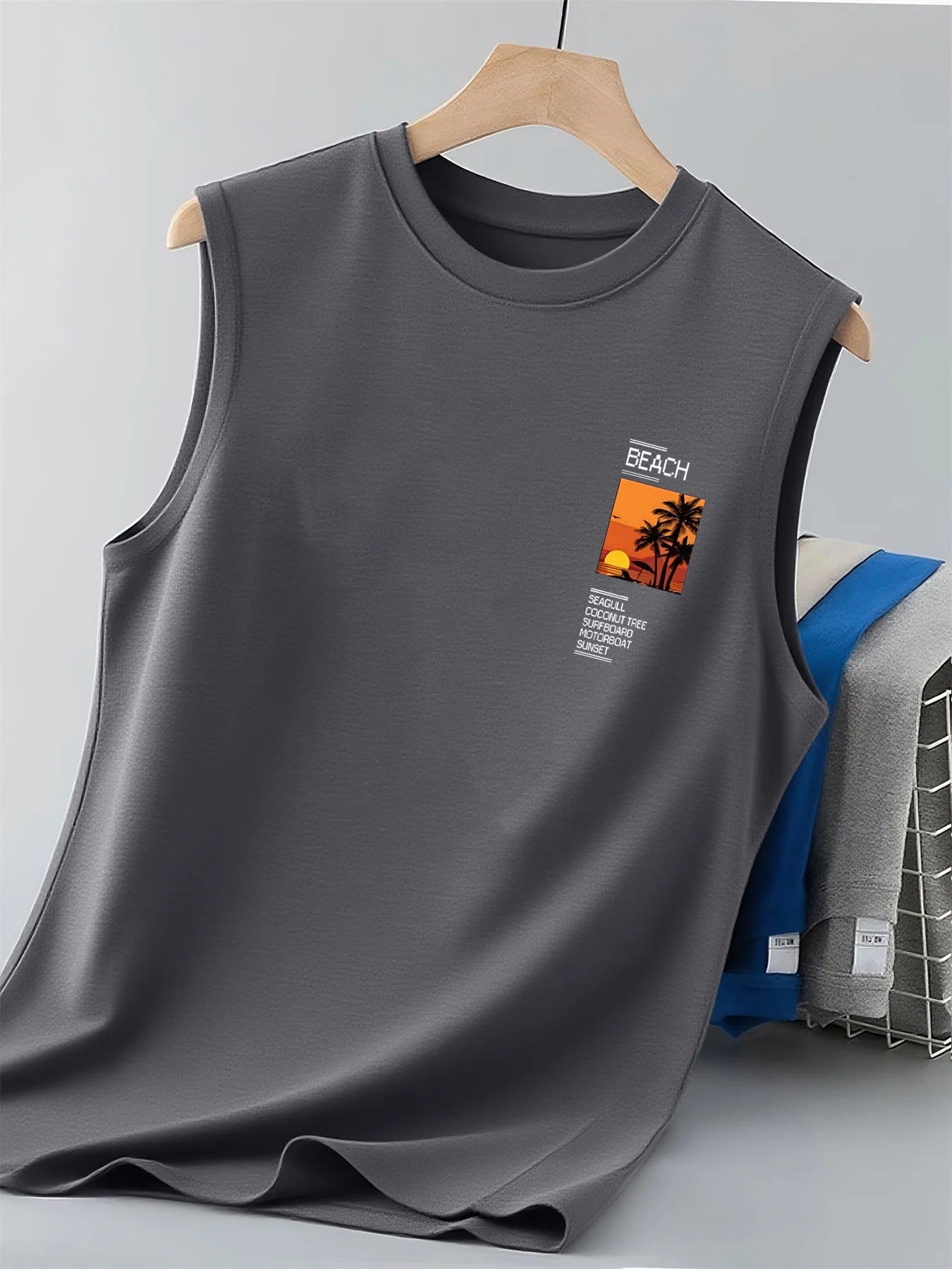 Men's Coconut Tree Slogan Tank Top | Breathable Loose Fit Sleeveless Beach Tee