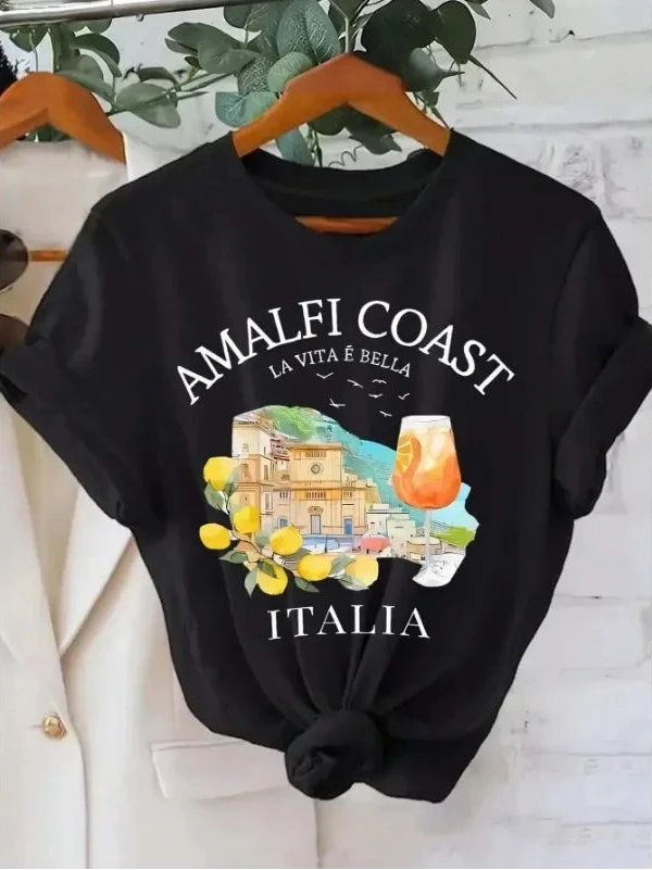 Amalfi Coast Lemon Graphic T-Shirt – Italian Aesthetic Summer Tee | Y2K Beach Top