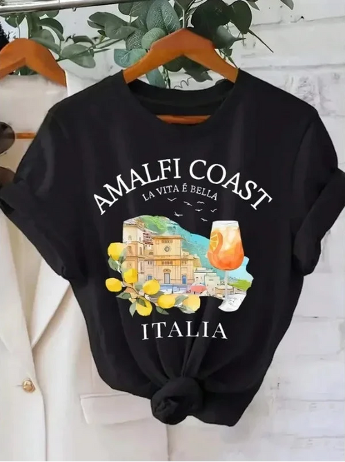 Amalfi Coast Lemon Graphic T-Shirt – Italian Aesthetic Summer Tee | Y2K Beach Top