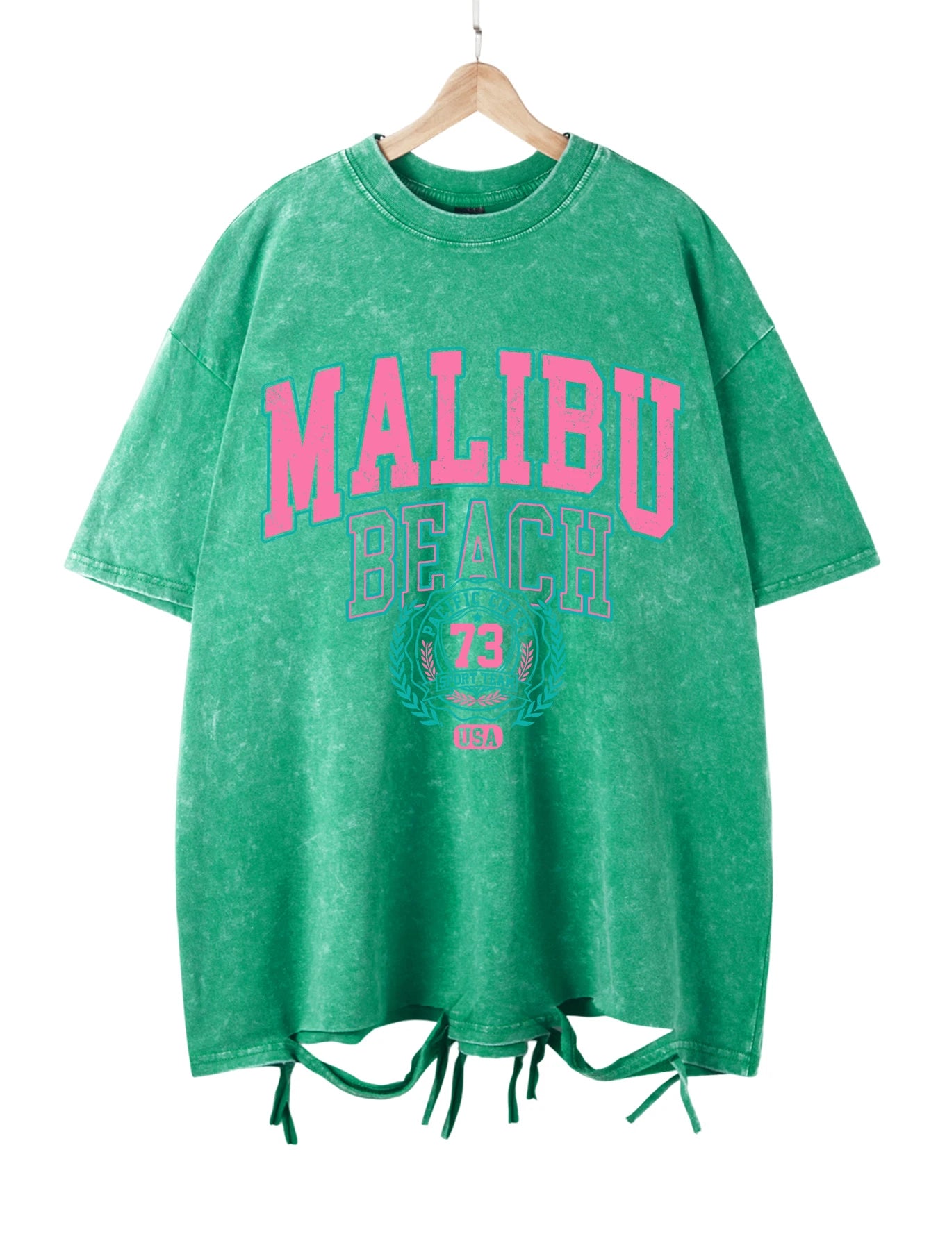 Women's Malibu Beach Washed Oversized T-Shirt – Letter Print 100% Cotton Crewneck Casual Tee (XS-XXL, 17 Colors)