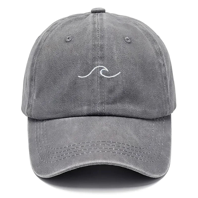 Washed Cotton Dad Cap — Wave Letter Embroidery