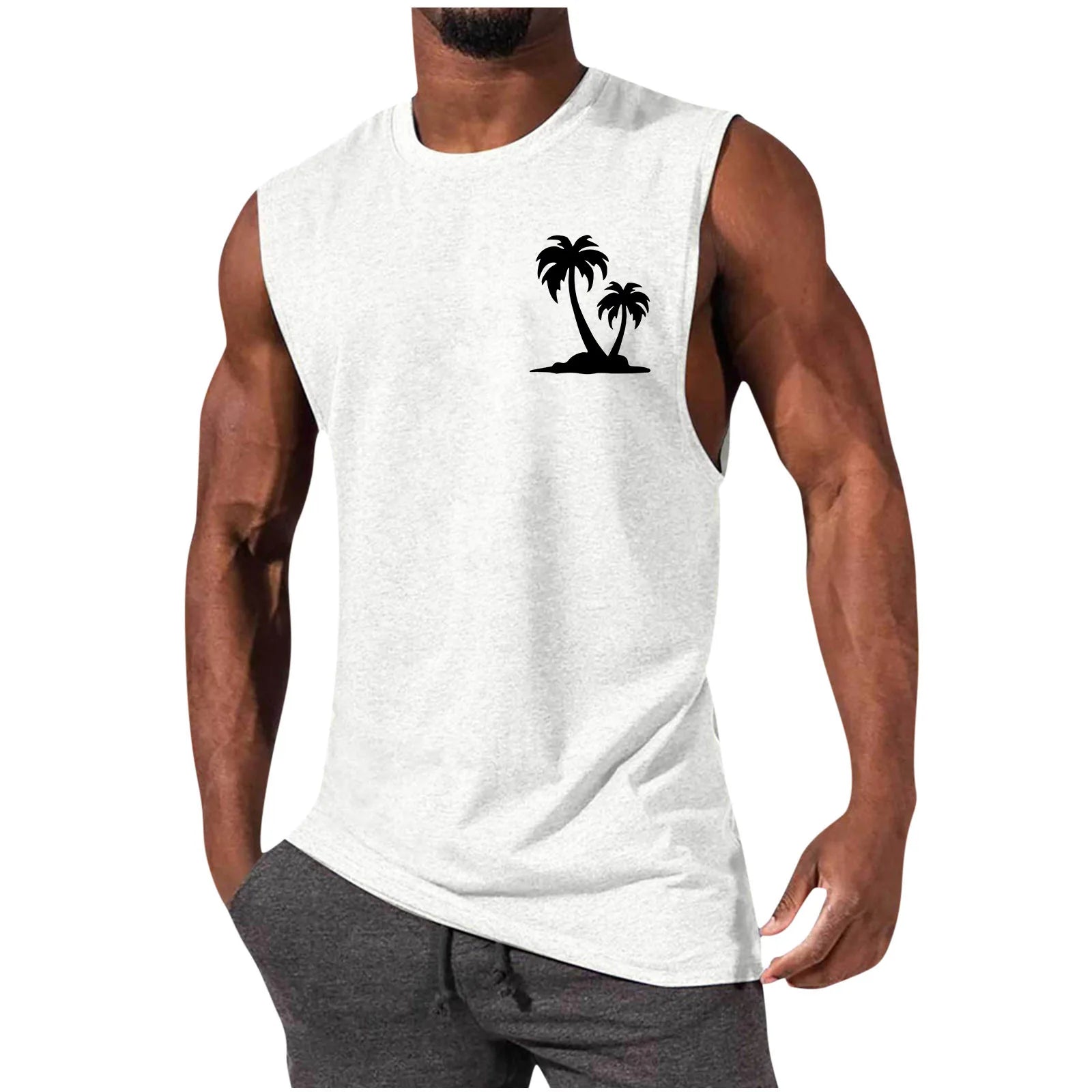 Men's Coconut Tree Print Tank Top – Sleeveless Summer Gym Vest
