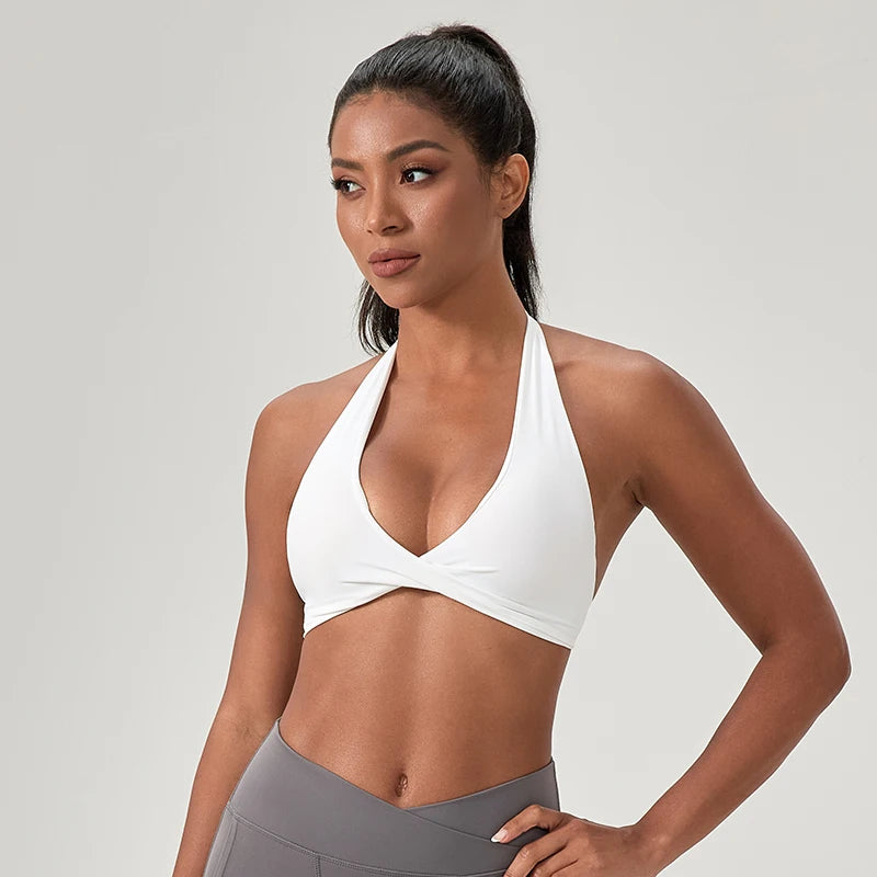 Women's Halter Neck Sports Bra – Quick-Dry Yoga & Gym Bra with Stylish Open Back (S-2XL)