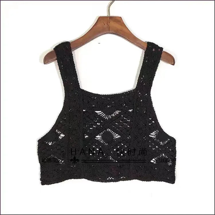 Women's Crochet Crop Top | Square Neck Backless Knit Vest