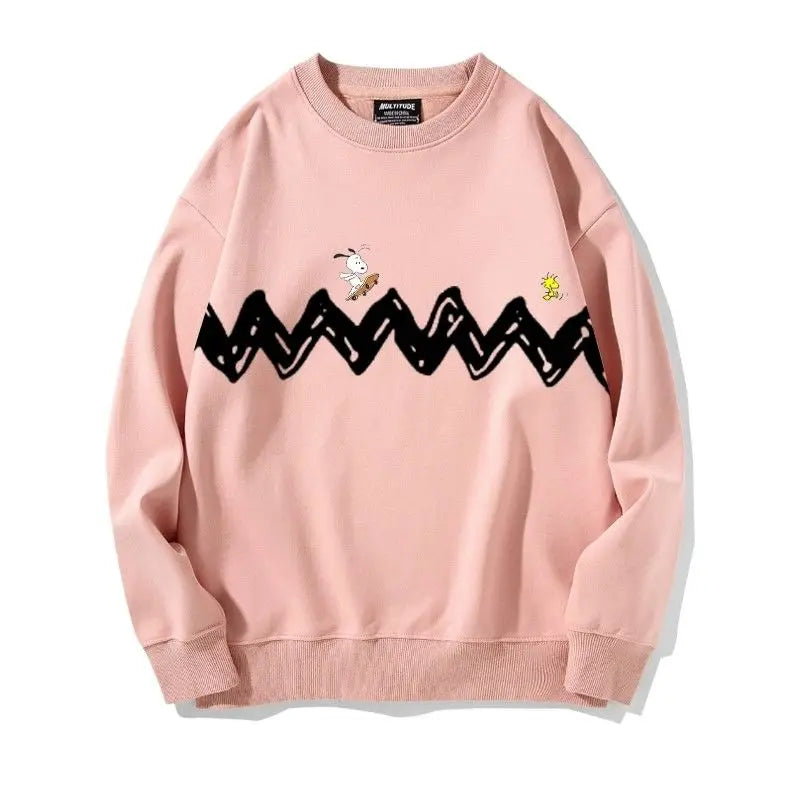 Snoopy Cartoon Fleece-Lined Sweatshirt | Unisex Couples Pullover
