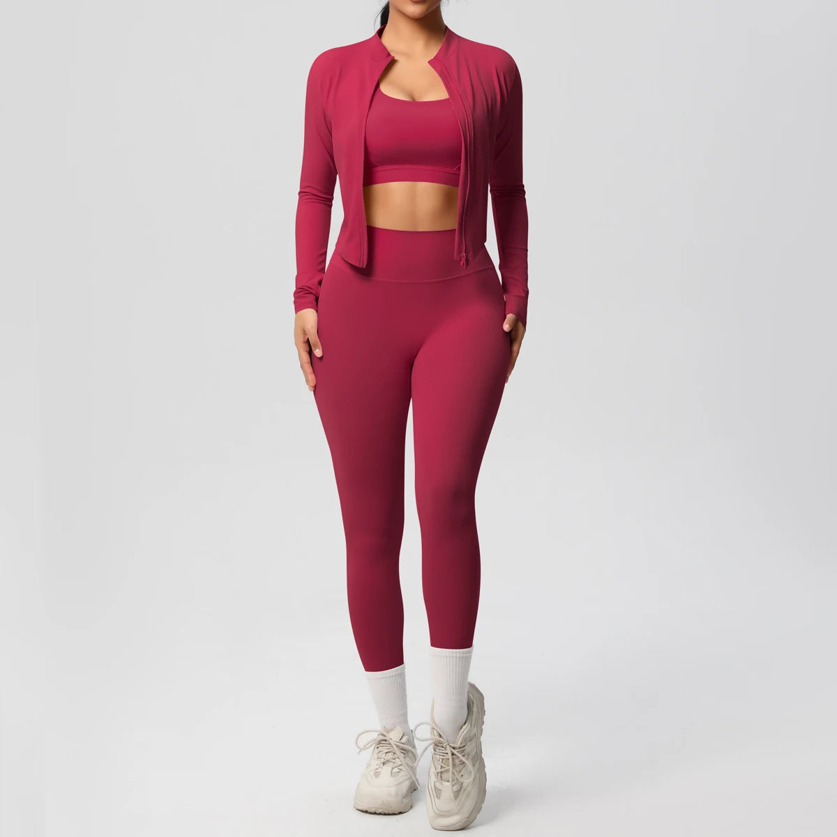 Women's 3-Piece Yoga Set – Sports Bra, Zip Jacket & High-Waist Leggings