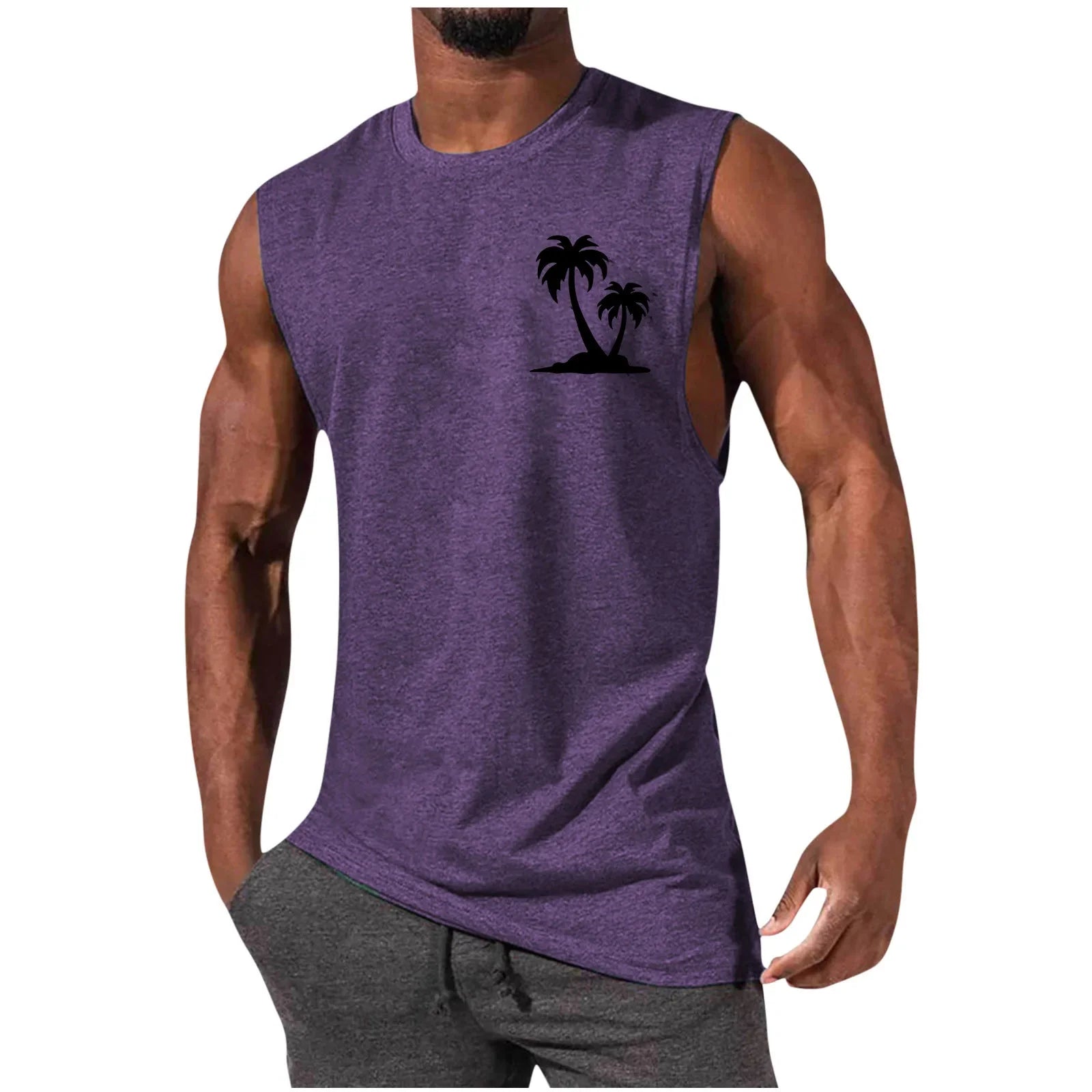 Men's Coconut Tree Print Tank Top – Sleeveless Summer Gym Vest