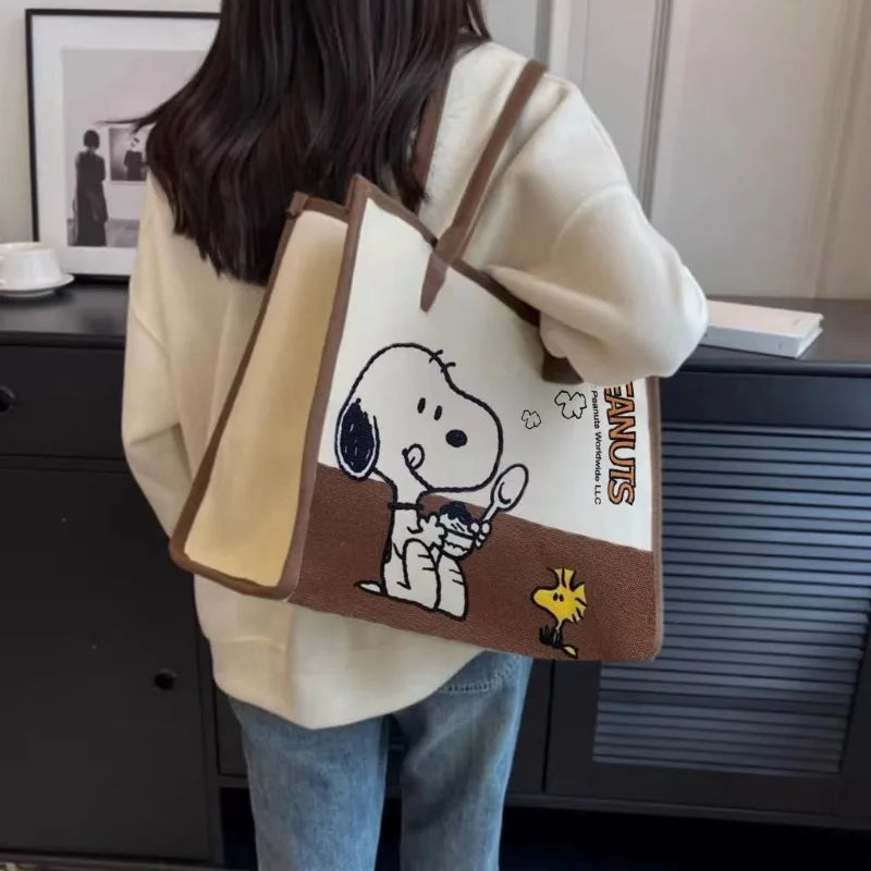 Snoopy & Woodstock Canvas Tote Bag | Large Capacity Shoulder Bag