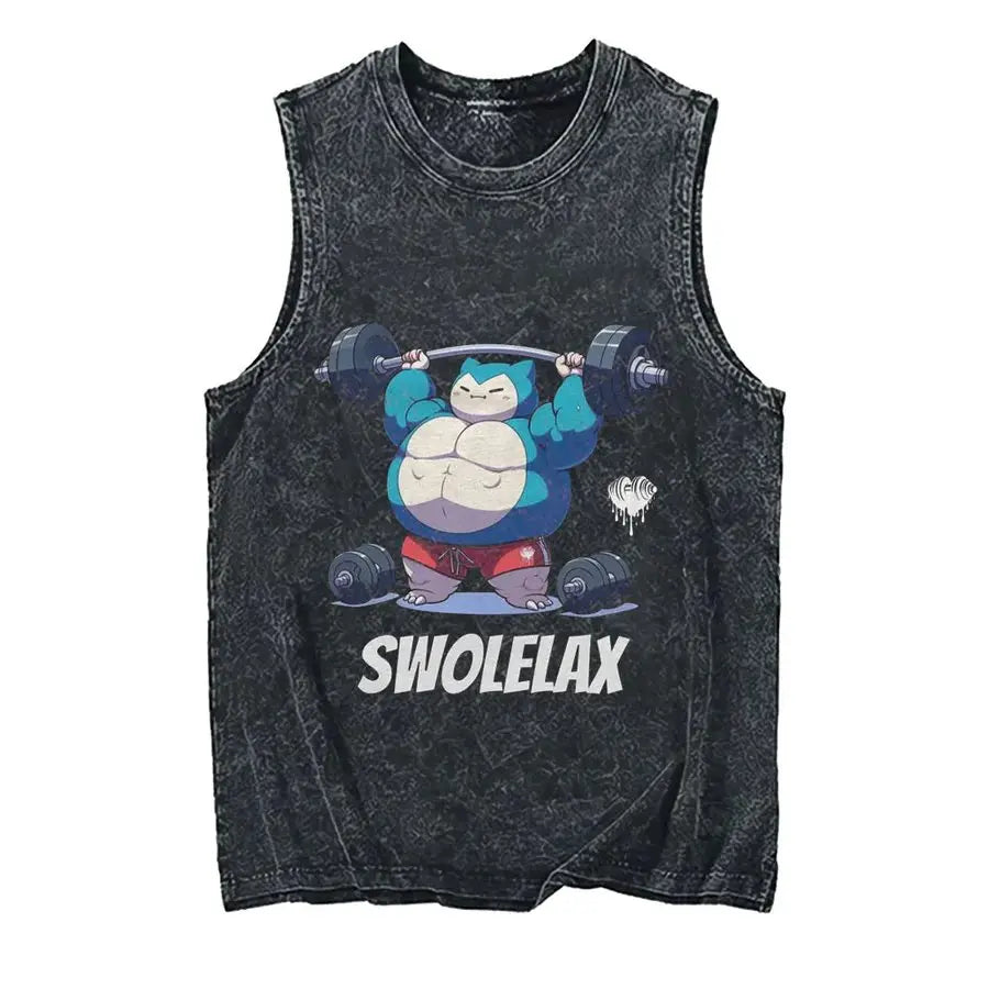 Men's Pokémon Oversized Vintage Washed Tank Top – Y2K Sleeveless Gym Shirt
