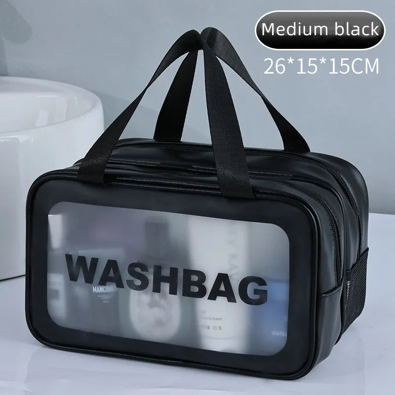 Dry-Wet Separation Cosmetic Bag – Transparent PU Travel & Gym Organizer