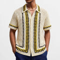 Men's Crochet Hollow Knit Polo Shirt – Summer Casual Vacation Top