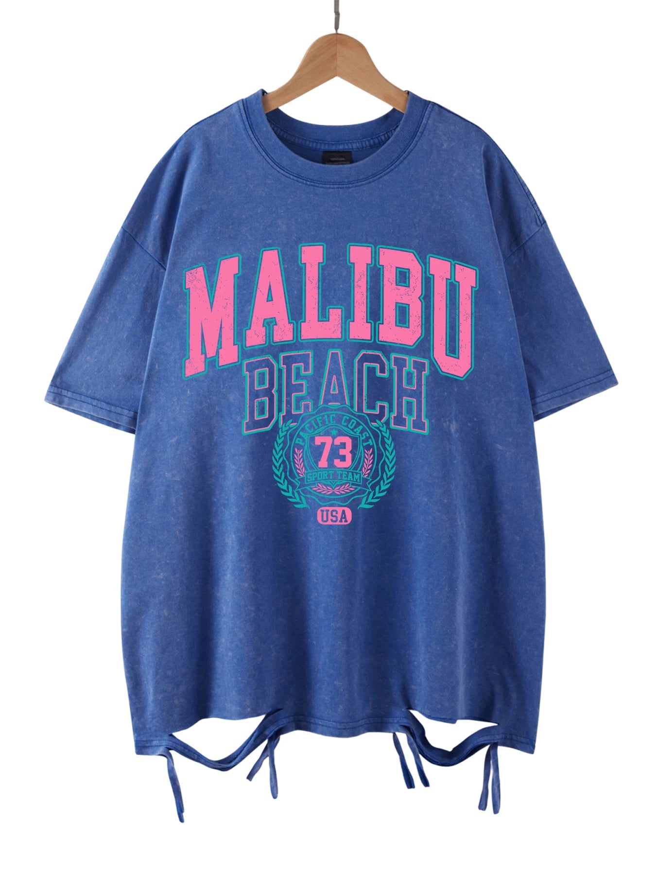 Women's Malibu Beach Washed Oversized T-Shirt – Letter Print 100% Cotton Crewneck Casual Tee (XS-XXL, 17 Colors)