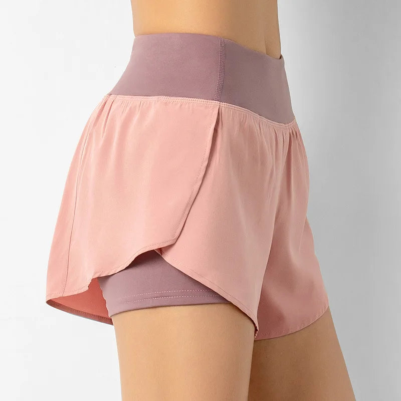 Women's Double-Layer Running Shorts – Slim-Fit Yoga & Gym Shorts with Pockets